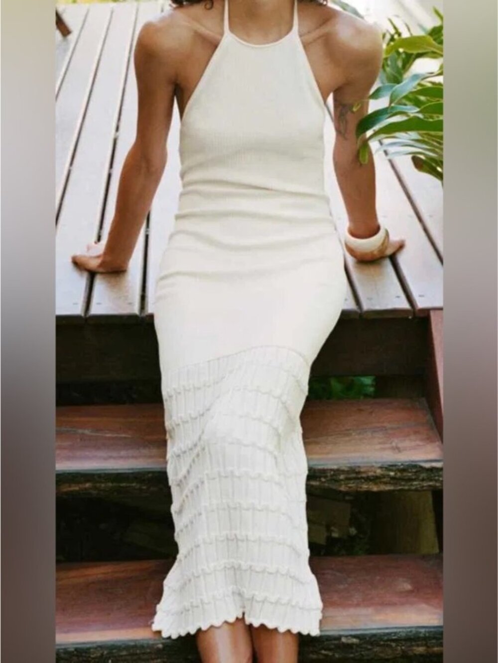 NEW Zara Crochet Knit Halter Bodycon Dress Cream Off White Resort beach Size M - Picture 4 of 10